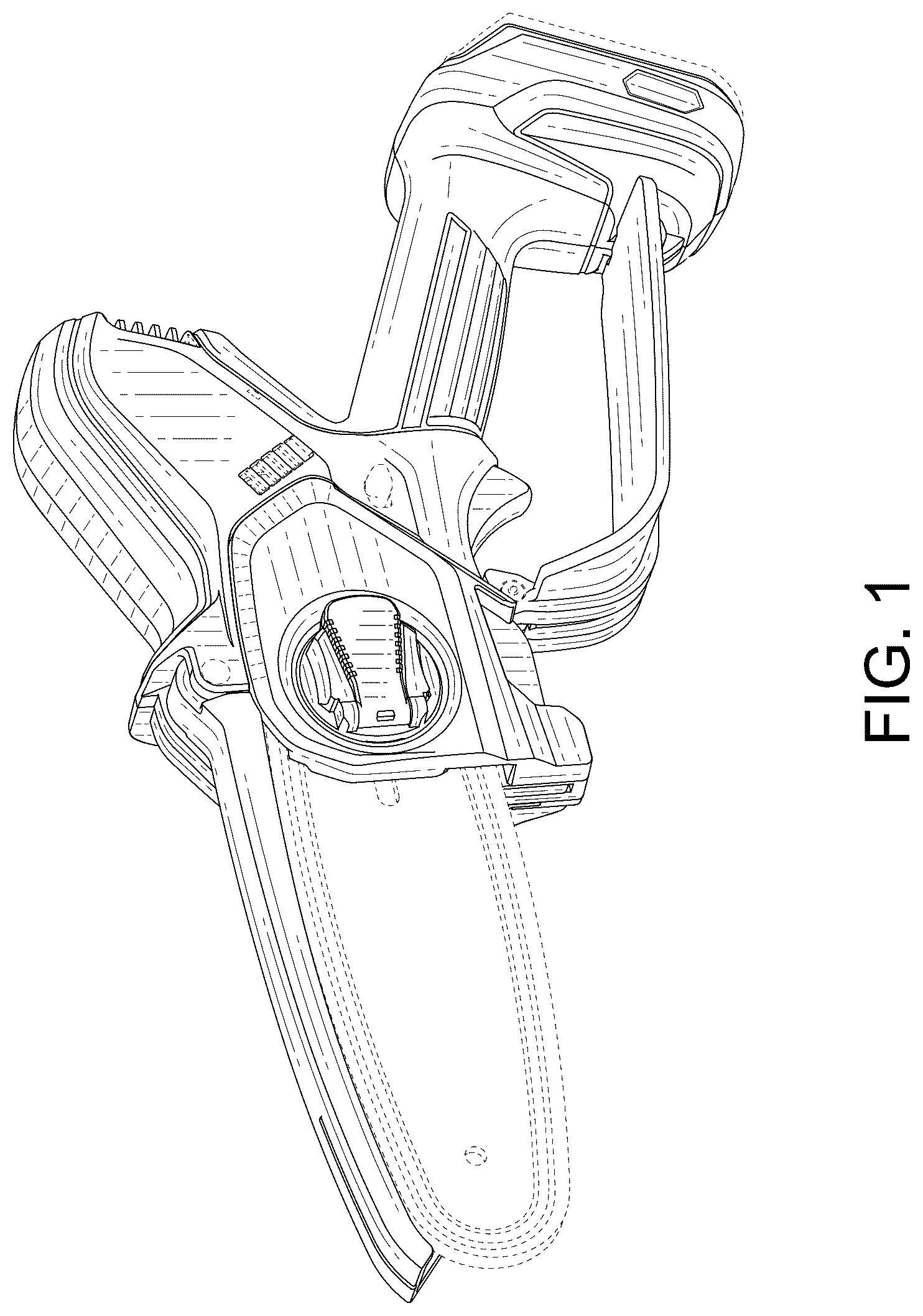 Patent USD1124816 Figure 1 – Portable electric chainsaw body