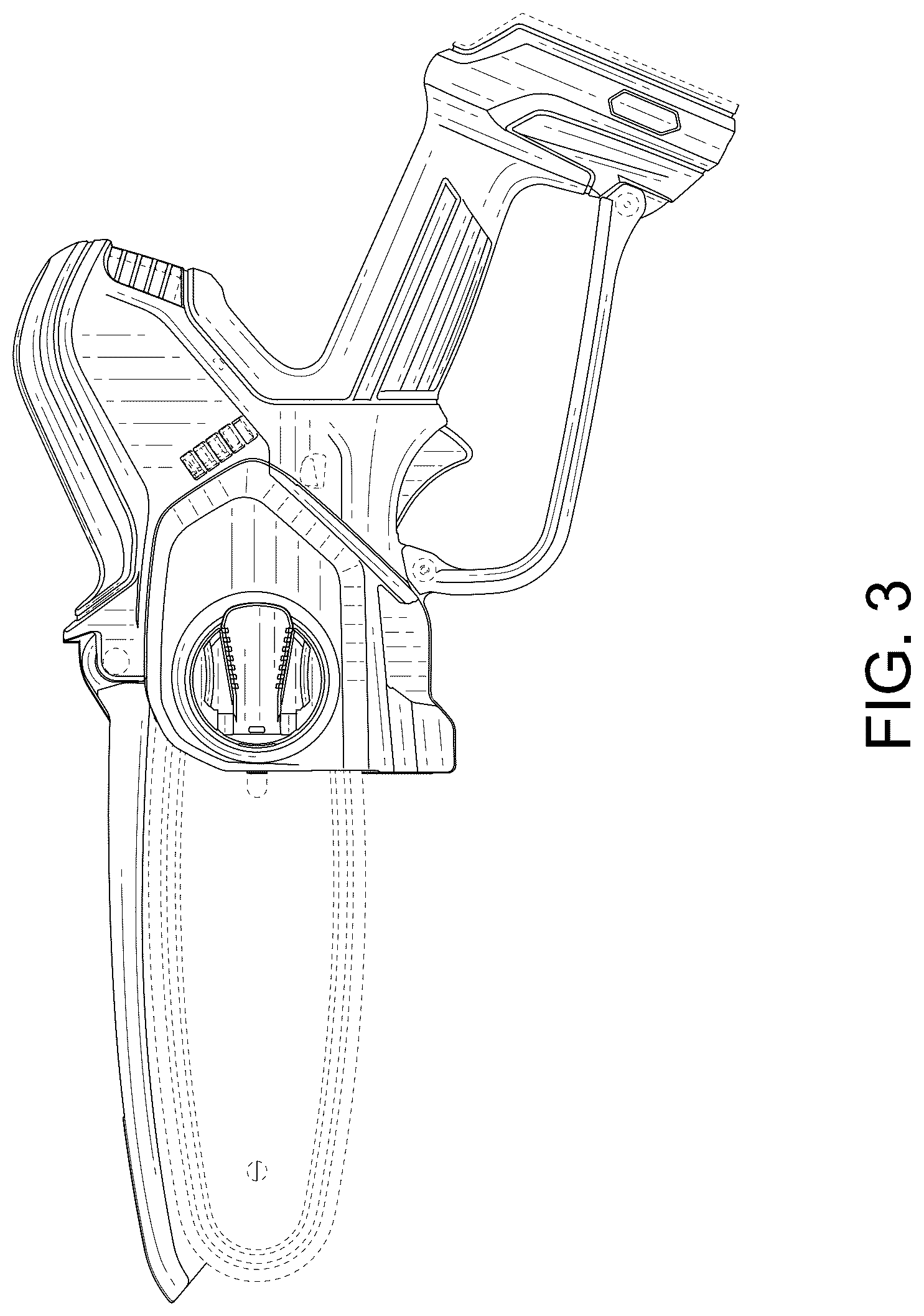 Patent USD1124816 Figure 3 – Portable electric chainsaw body