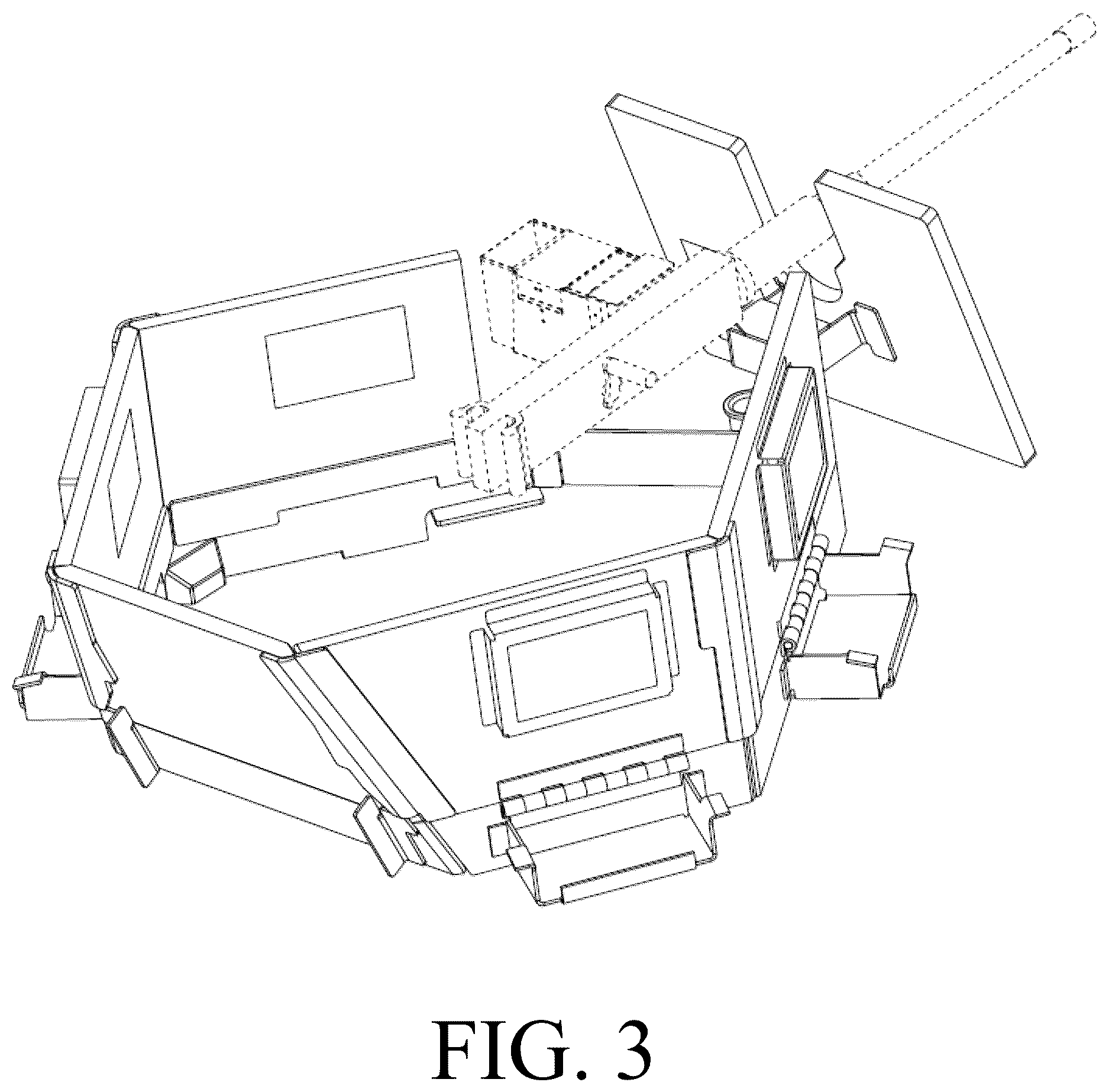 Patent USD1124955 Figure 3 – Armored turret enclosure with asymmetric folding panels