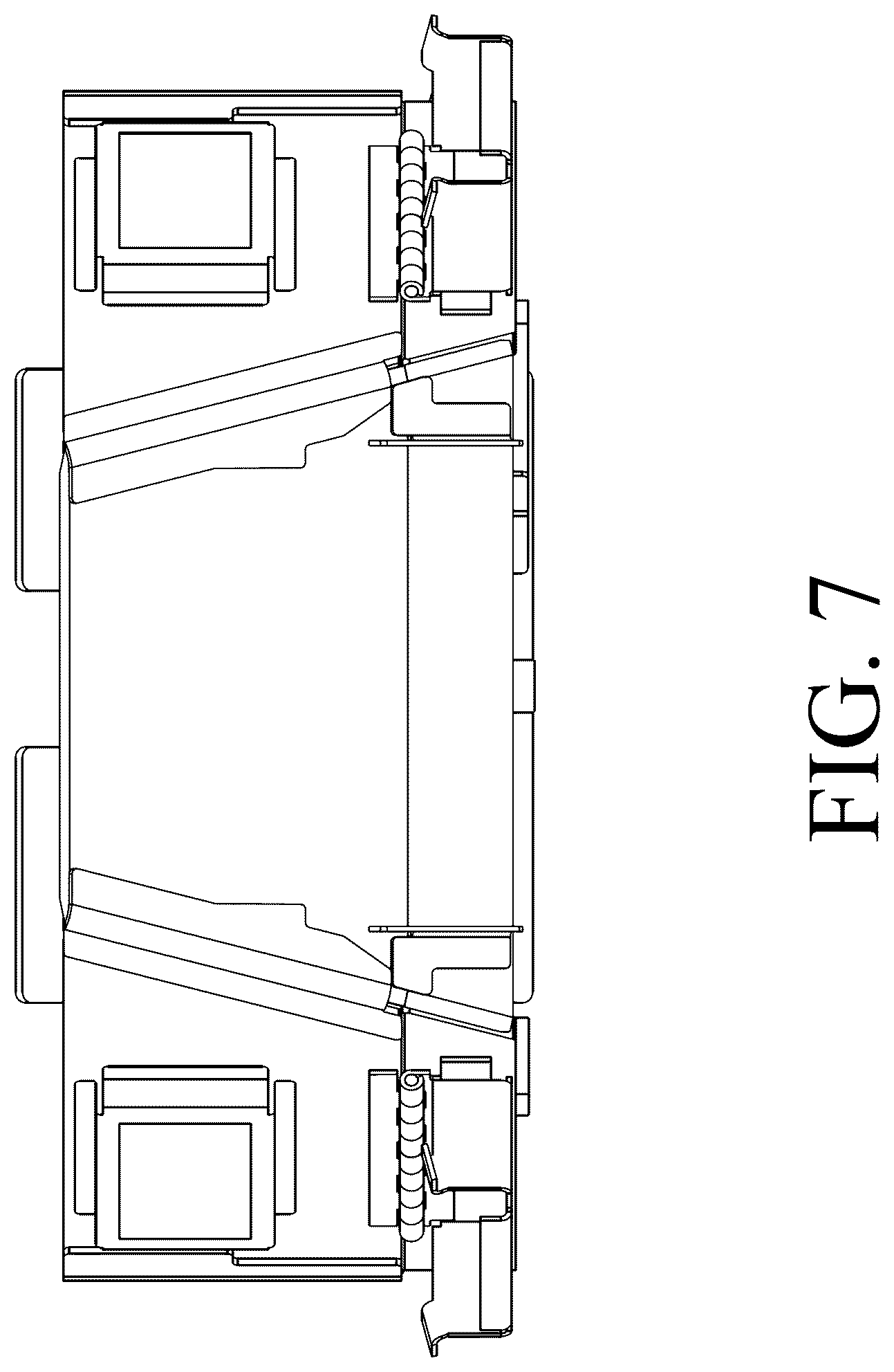 Patent USD1124955 Figure 7 – Armored turret enclosure with asymmetric folding panels