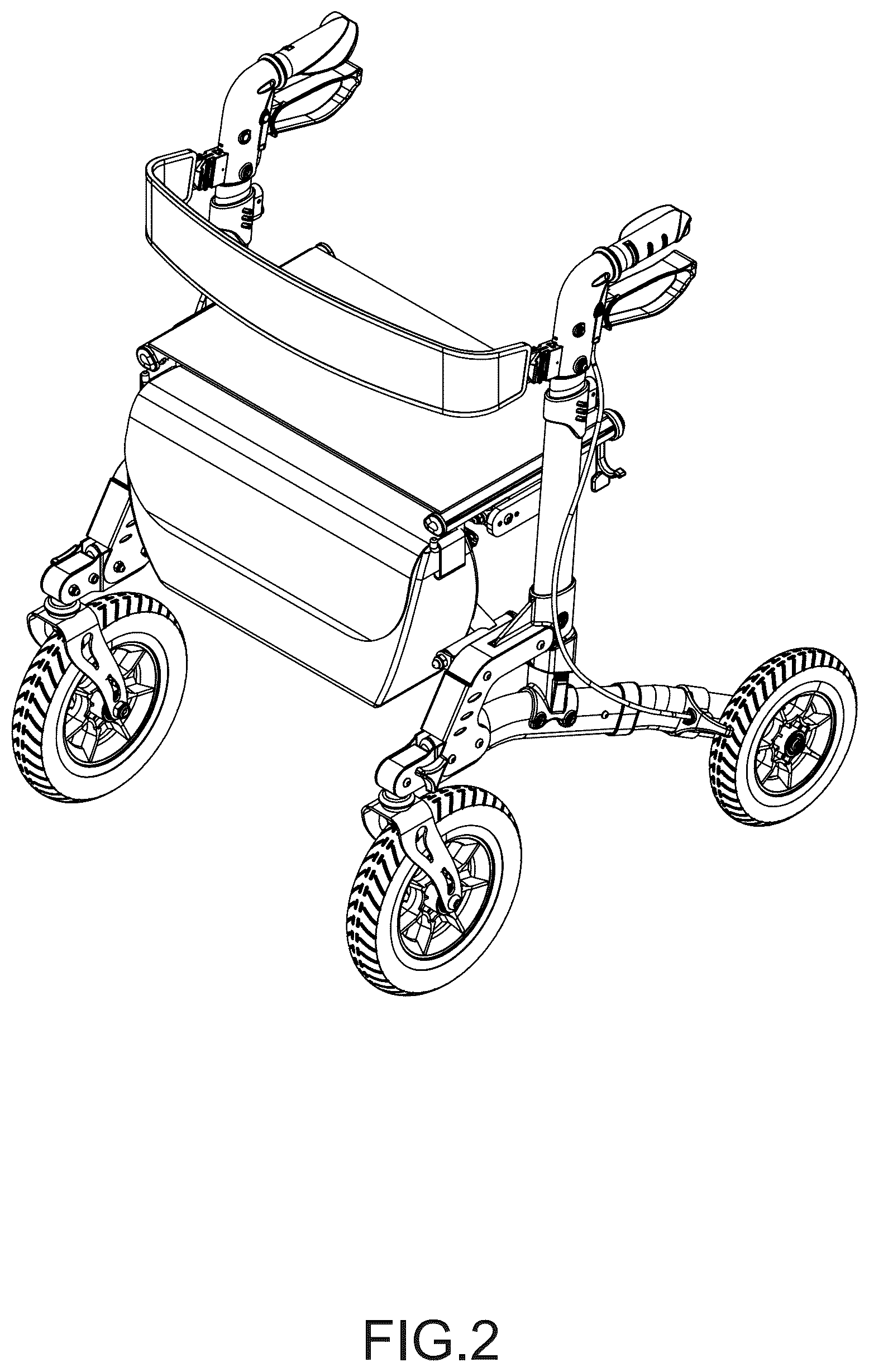 Patent USD1124967 Figure 2 – Four wheeled rollator