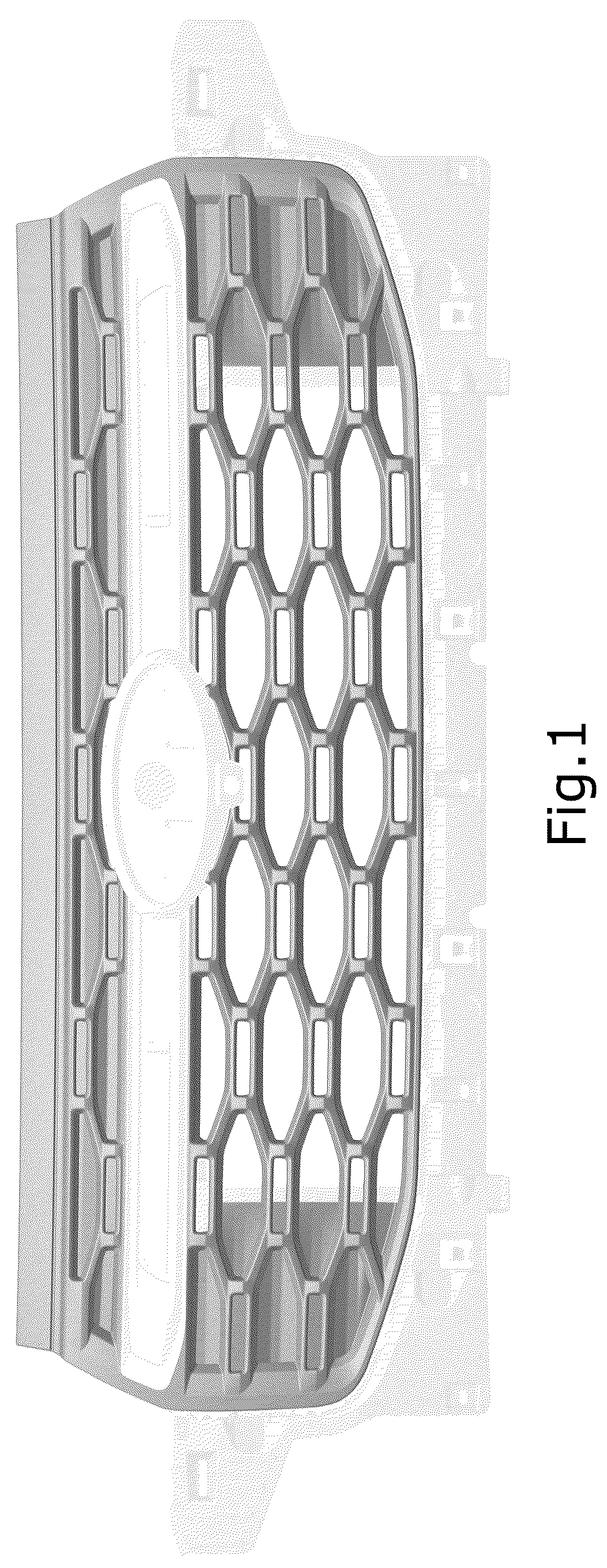 Patent USD1124976 Figure 1 – Vehicle front upper grille with carrier blockout