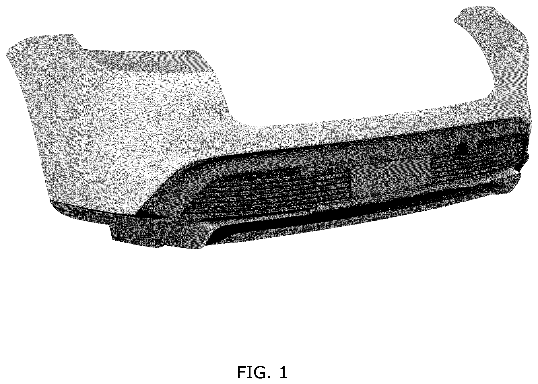 Patent USD1124977 Figure 1 – Rear bumper for a vehicle