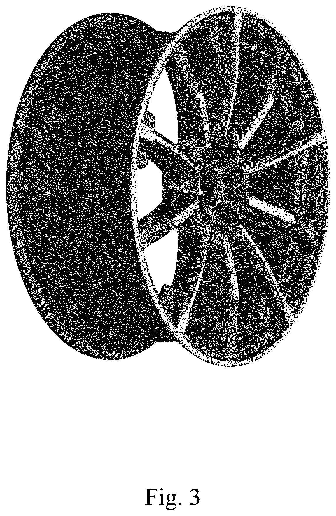 Patent USD1124999 Figure 3 – Vehicle wheel, toy vehicle wheel, or vehicle wheel replica