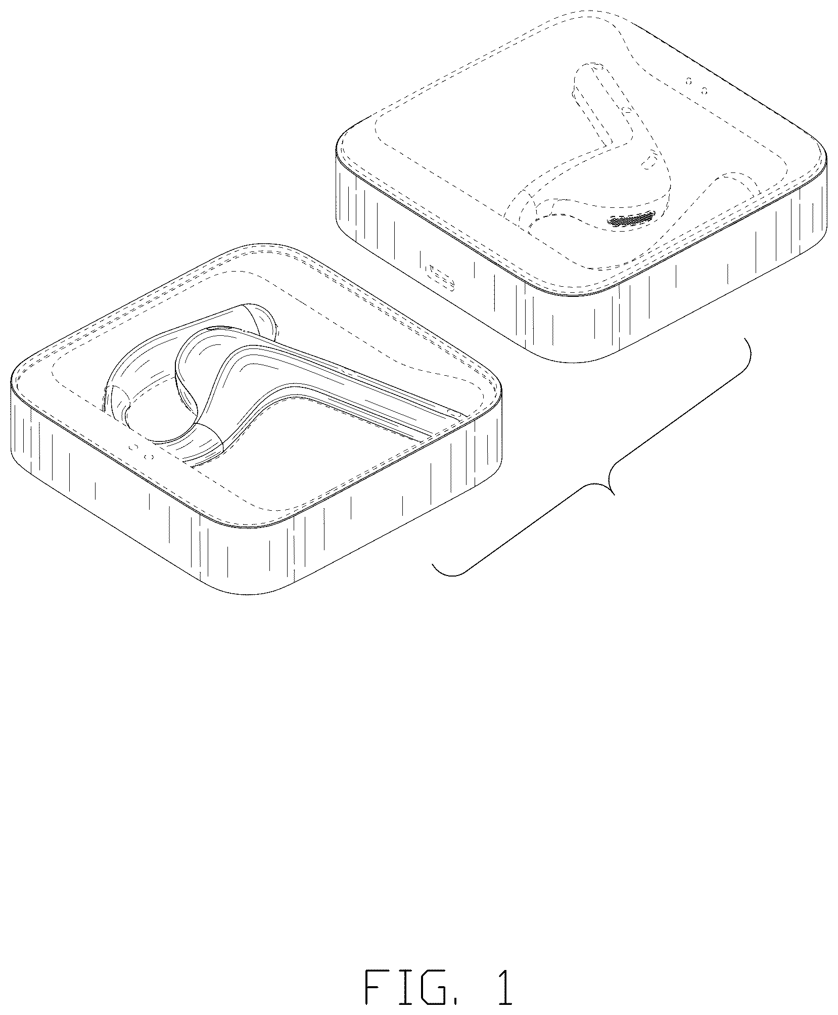 Patent USD1125124 — Combined earphones with charging case — Figure 1