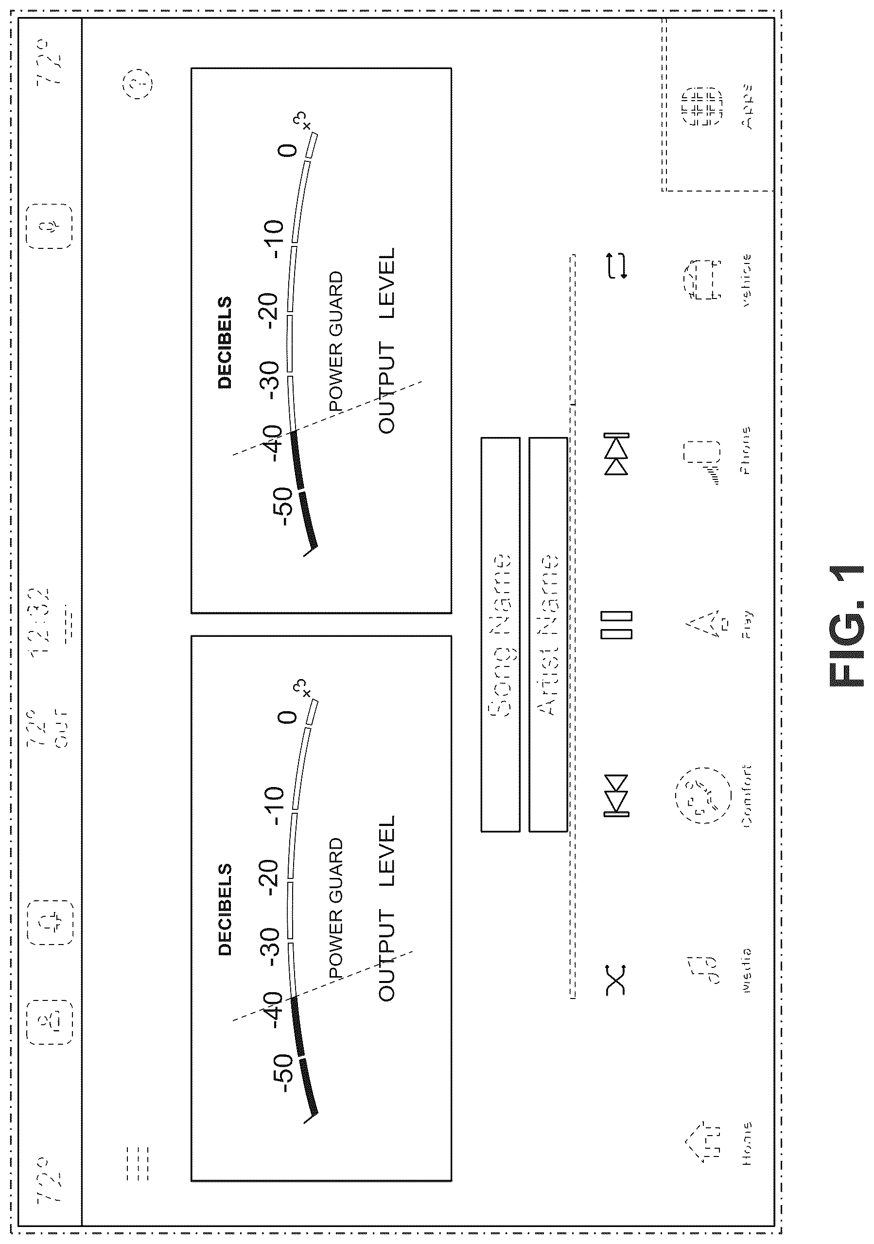 Patent USD1125180 — In-vehicle audio control display panel or portion thereof with a computer-generated graphical user interface — Figure 1