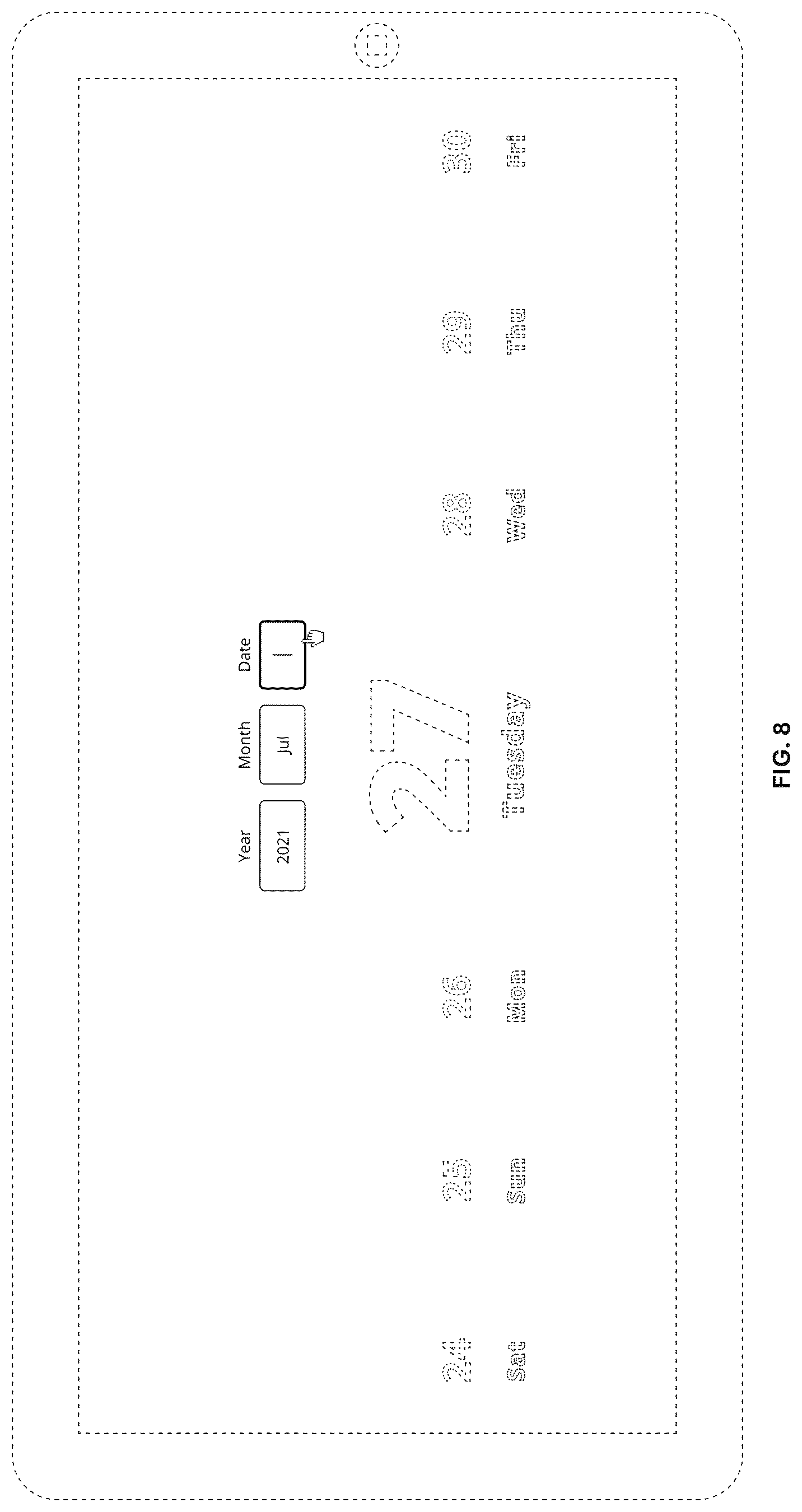 Patent USD1125196 Figure 8 – Display screen with animated graphical user interface for interactive date selection