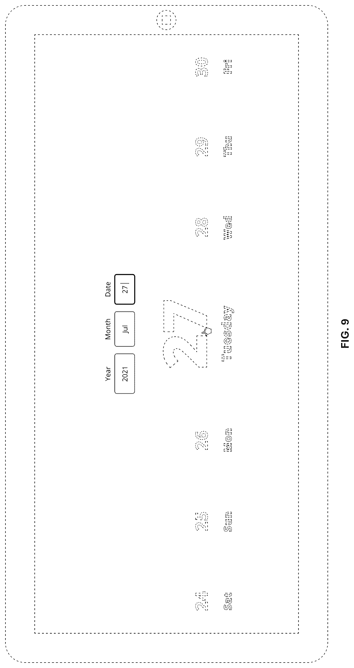 Patent USD1125196 Figure 9 – Display screen with animated graphical user interface for interactive date selection