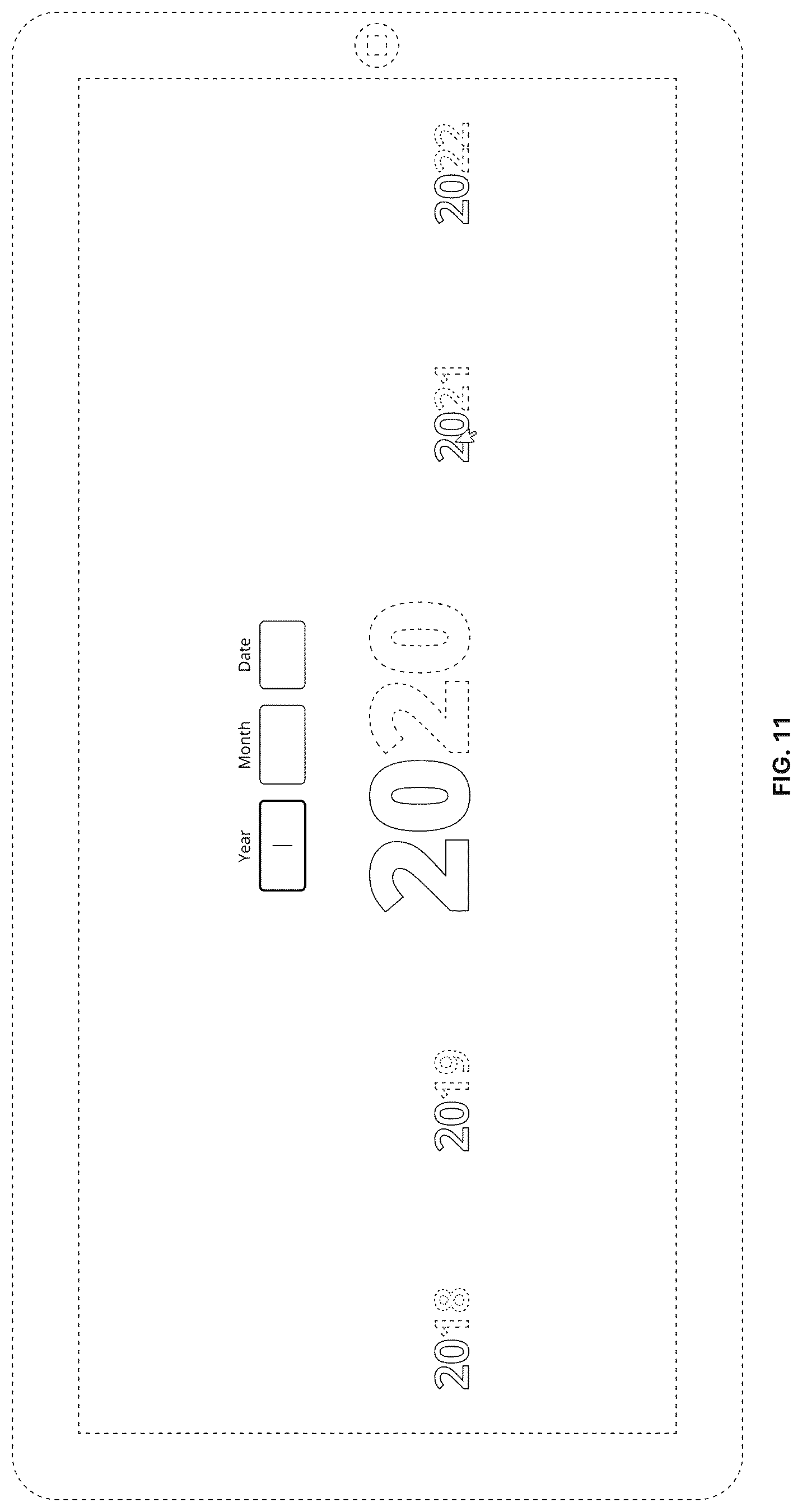 Patent USD1125196 Figure 11 – Display screen with animated graphical user interface for interactive date selection