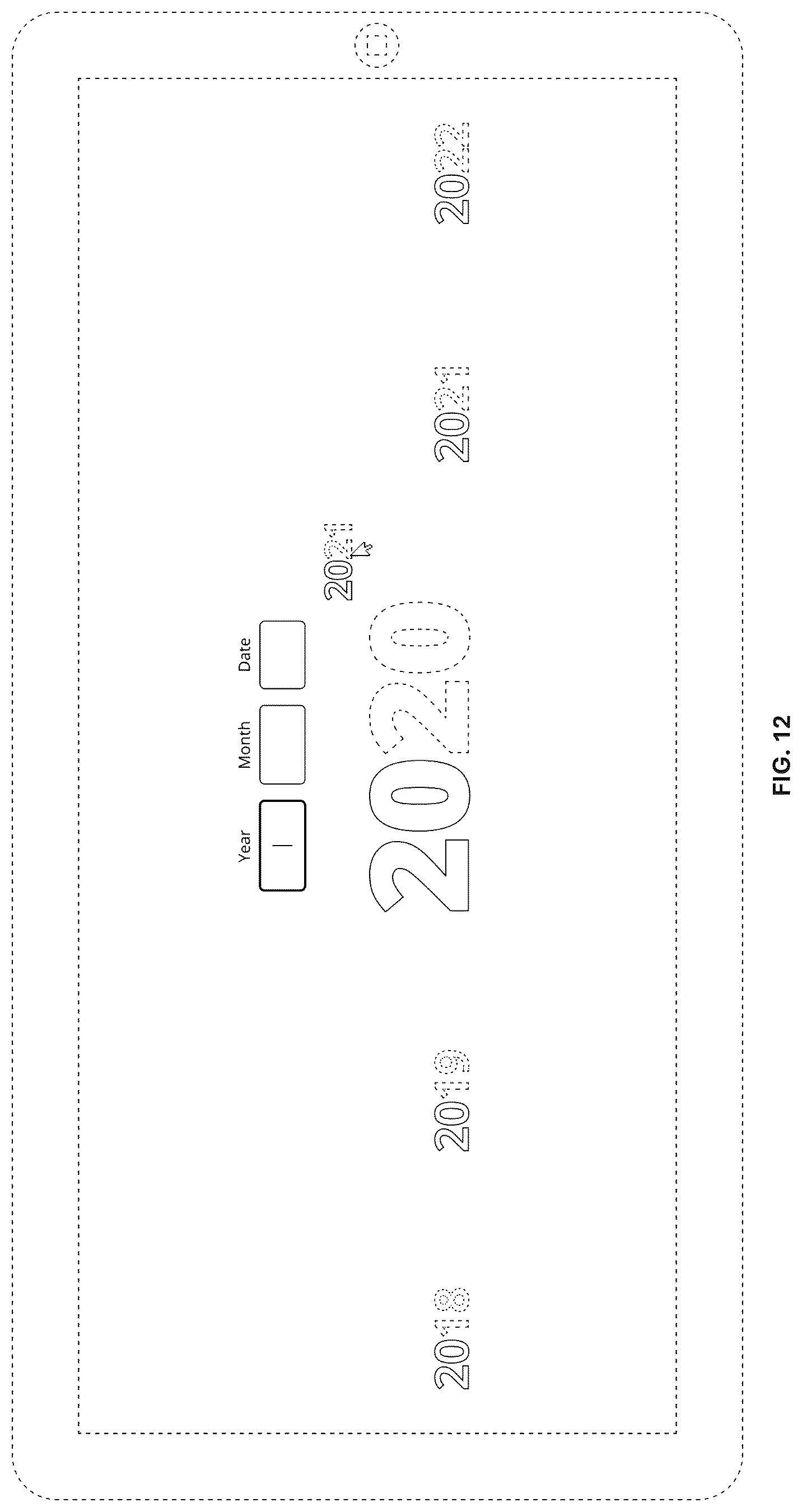 Patent USD1125196 Figure 12 – Display screen with animated graphical user interface for interactive date selection