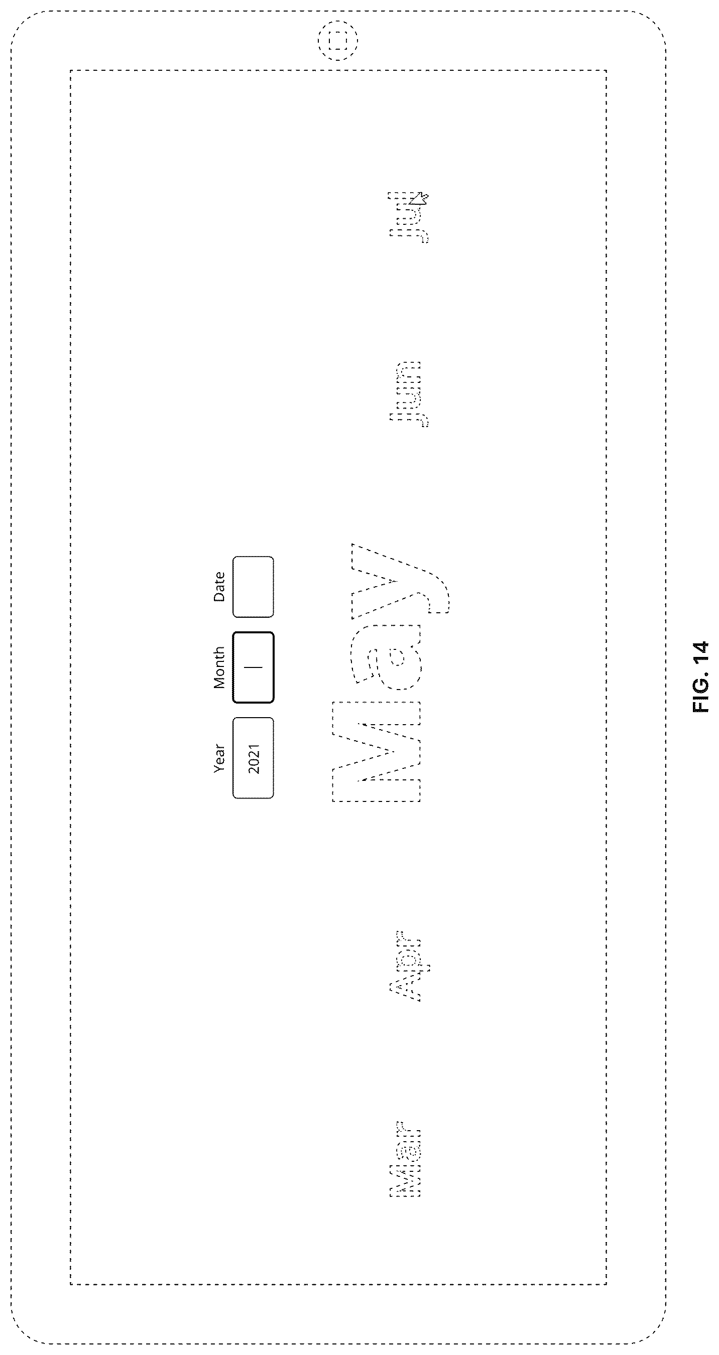 Patent USD1125196 Figure 14 – Display screen with animated graphical user interface for interactive date selection