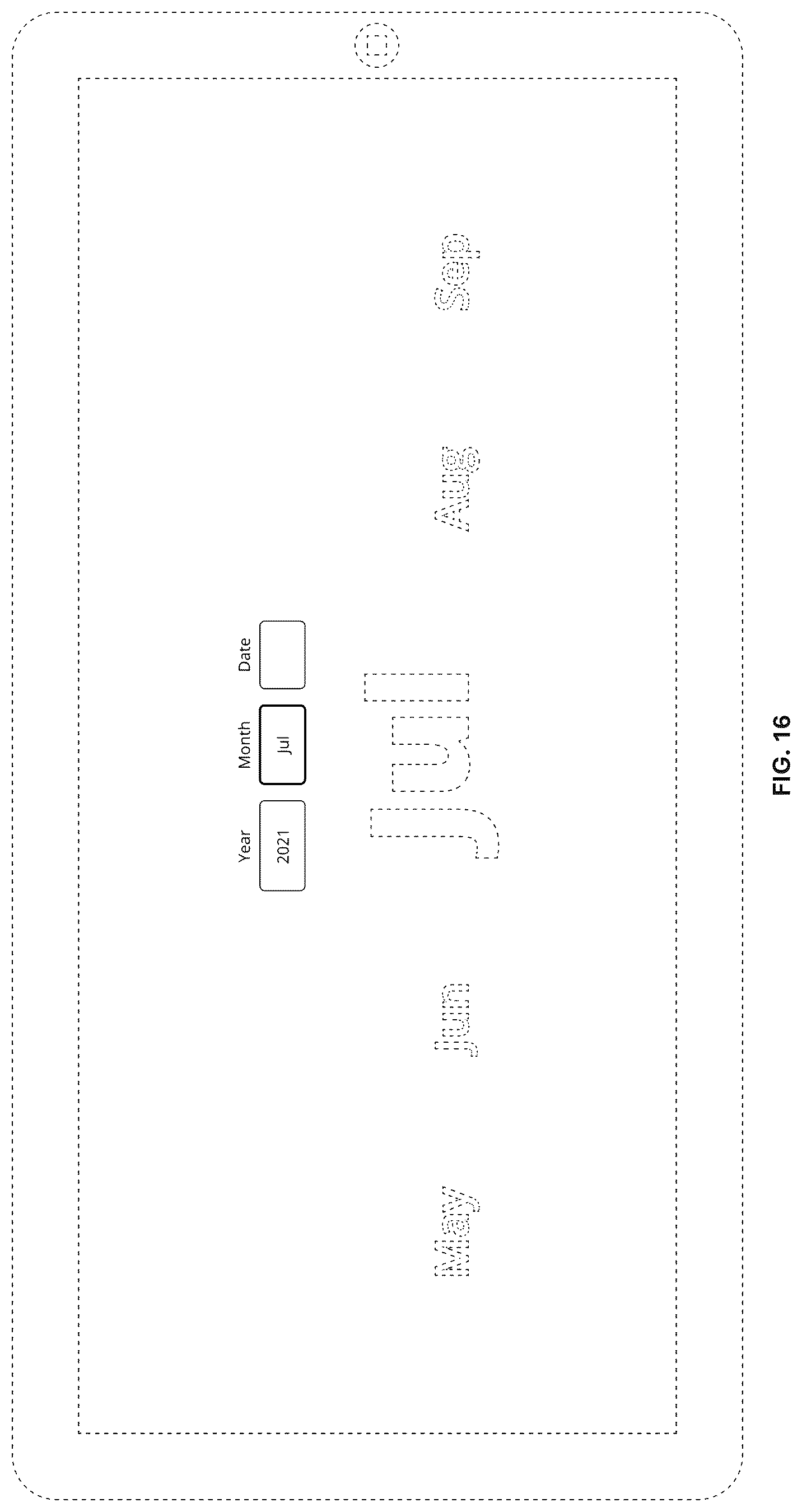 Patent USD1125196 Figure 16 – Display screen with animated graphical user interface for interactive date selection
