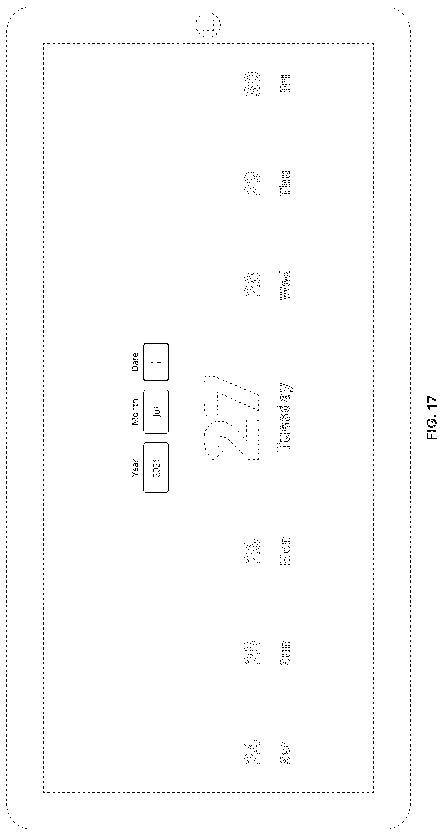 Patent USD1125196 Figure 17 – Display screen with animated graphical user interface for interactive date selection