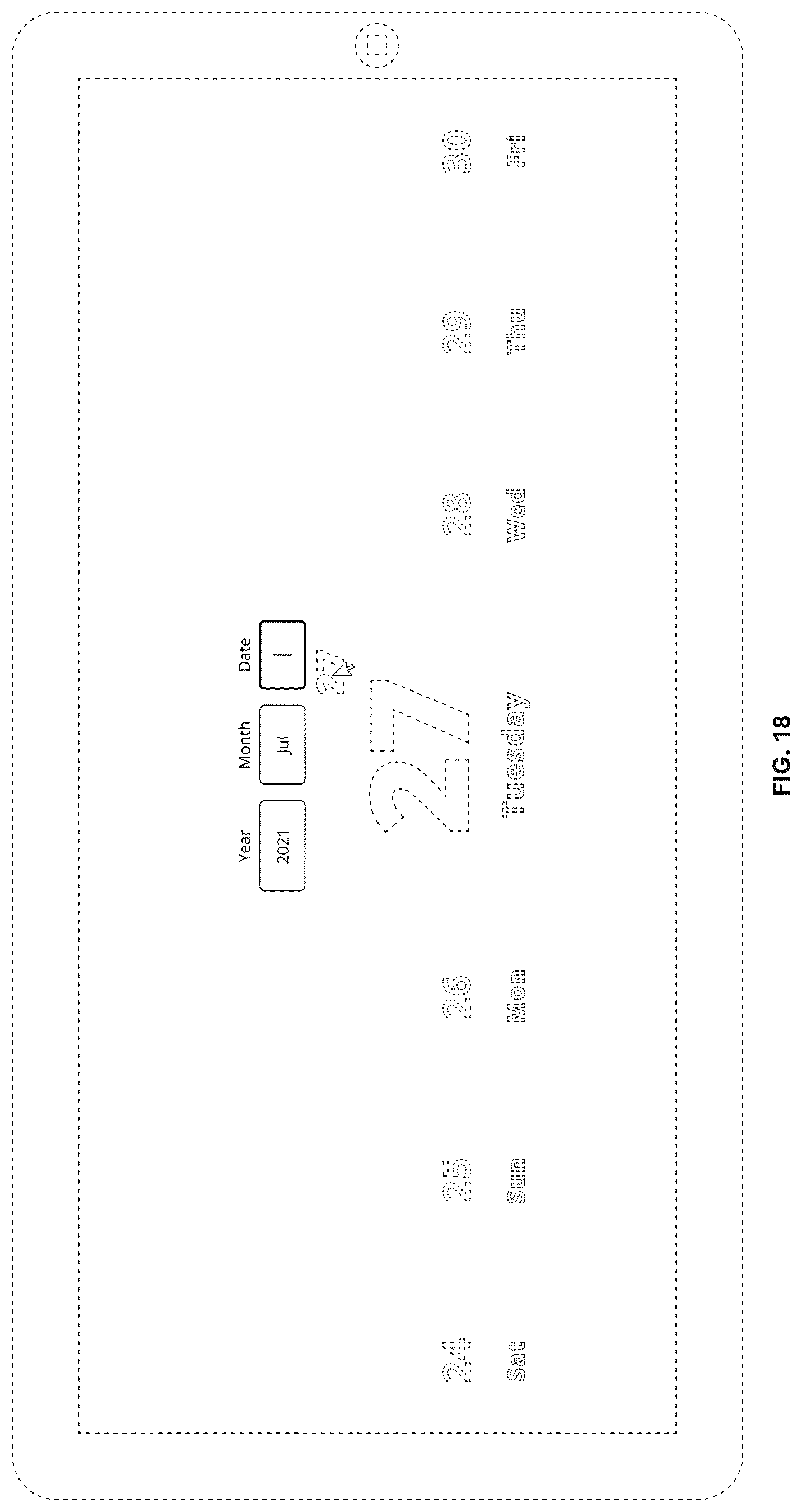 Patent USD1125196 Figure 18 – Display screen with animated graphical user interface for interactive date selection