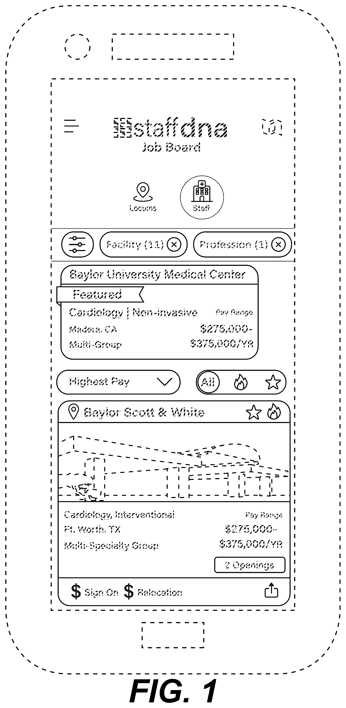 Patent USD1125203 Figure 1 – Display screen with graphical user interface for a mobile device