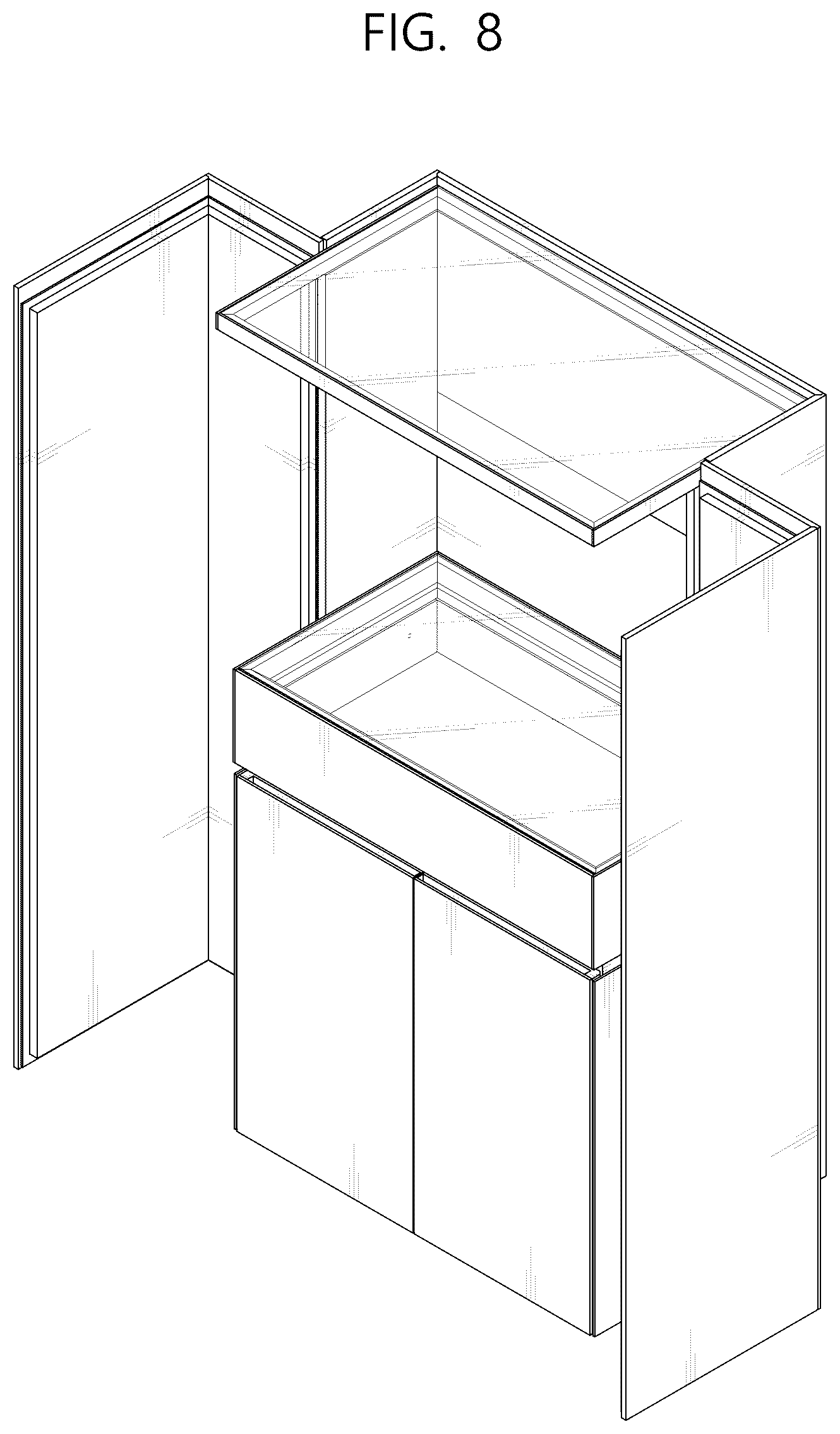 Patent USD1125293 Figure 8 – Cabinet with refrigerator