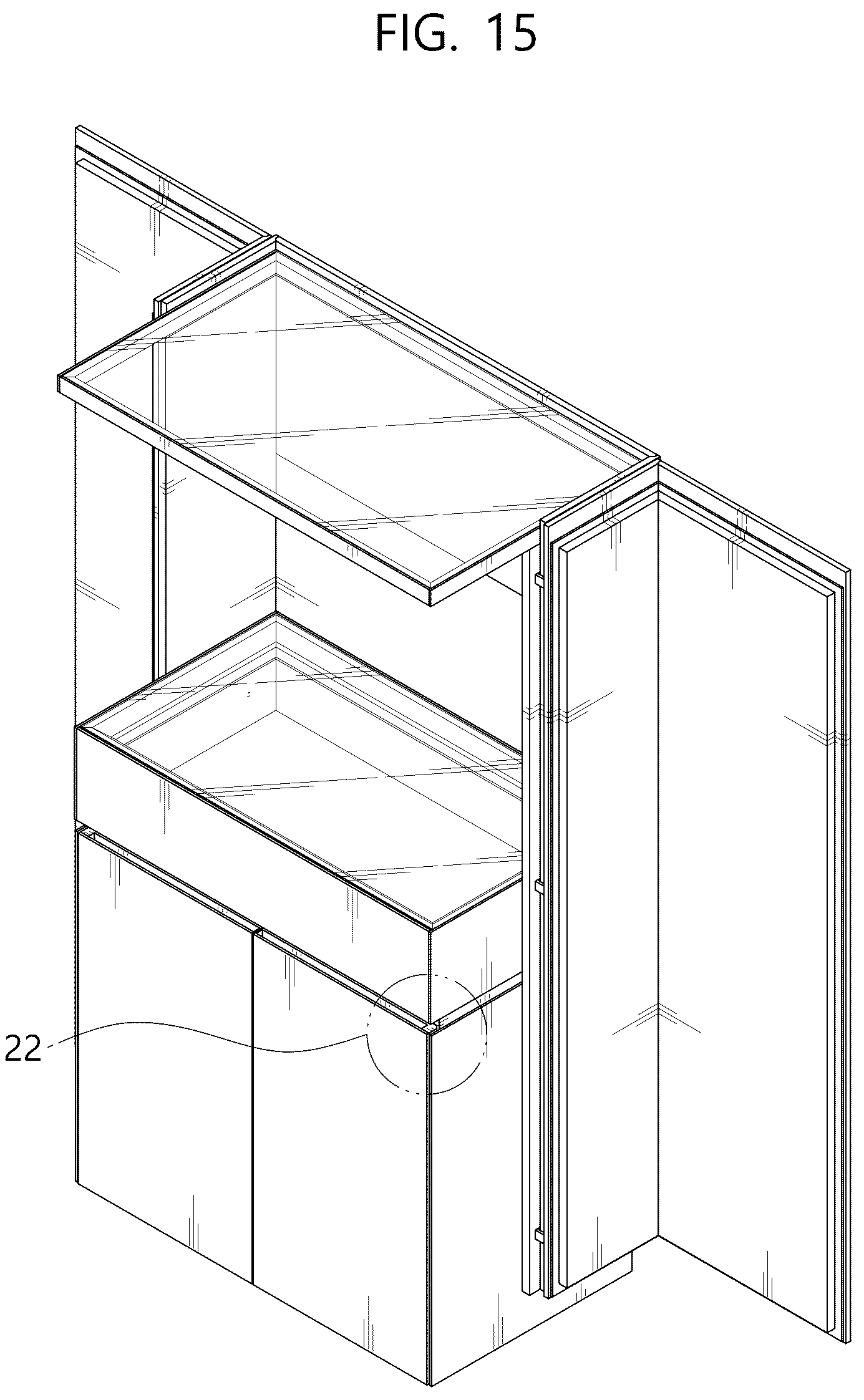 Patent USD1125293 Figure 15 – Cabinet with refrigerator