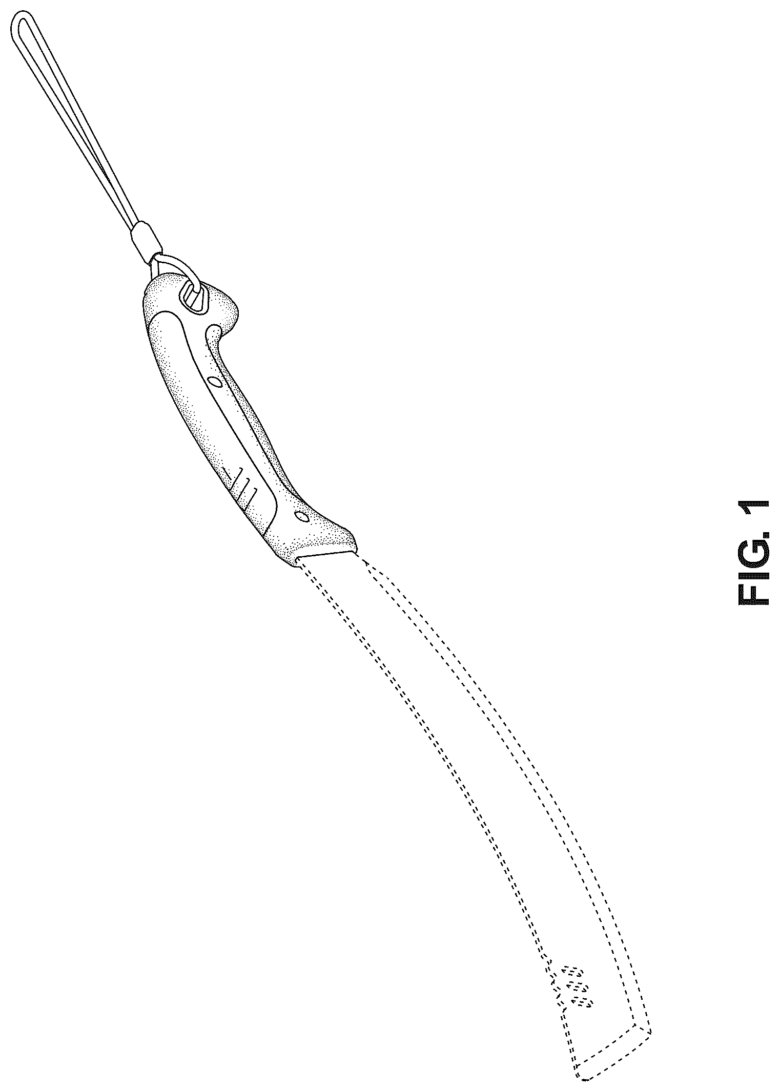 Patent USD1125438 Figure 1 – Curved blade machete