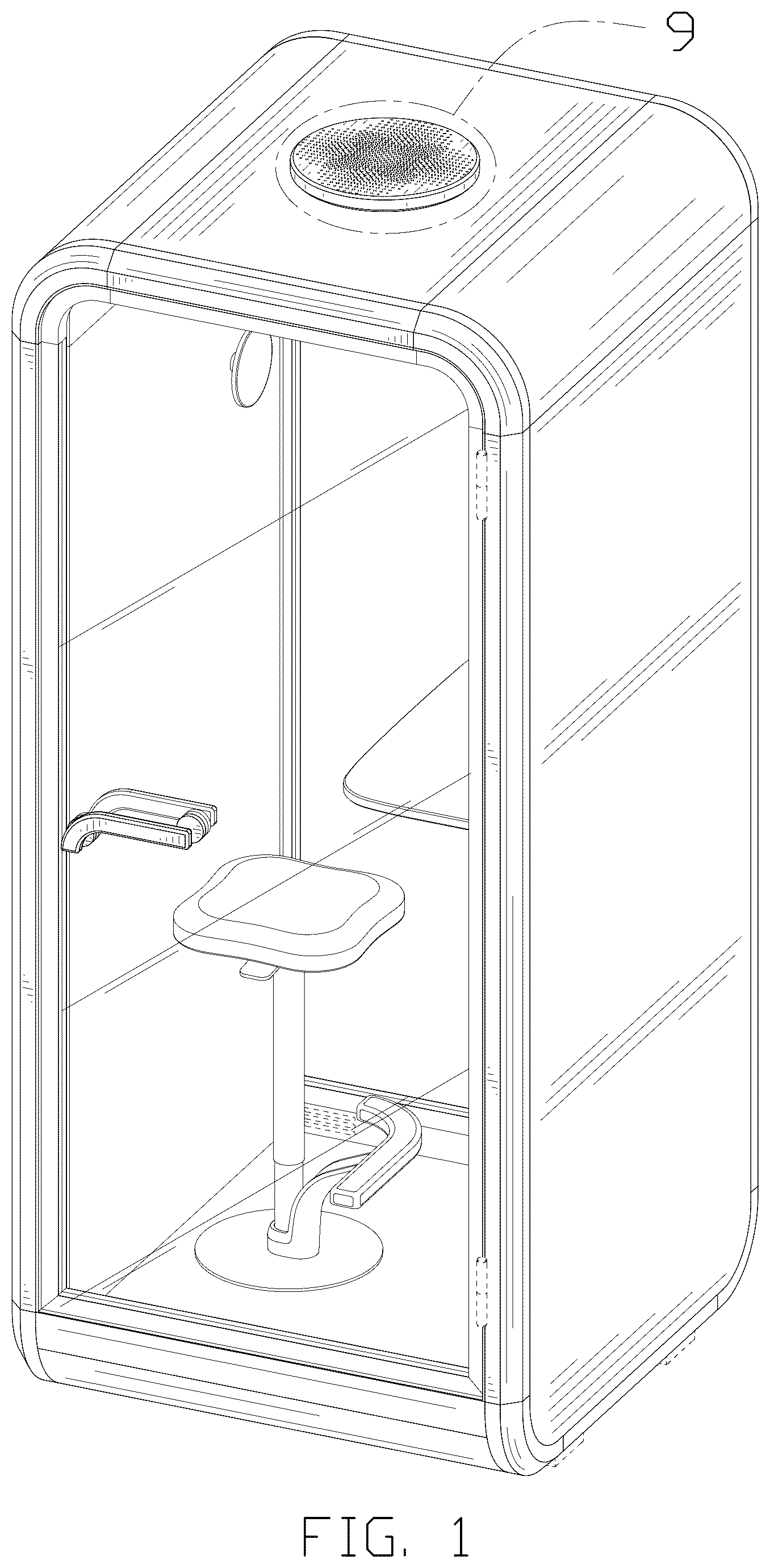 Patent USD1125596 Figure 1 – Telephone booth