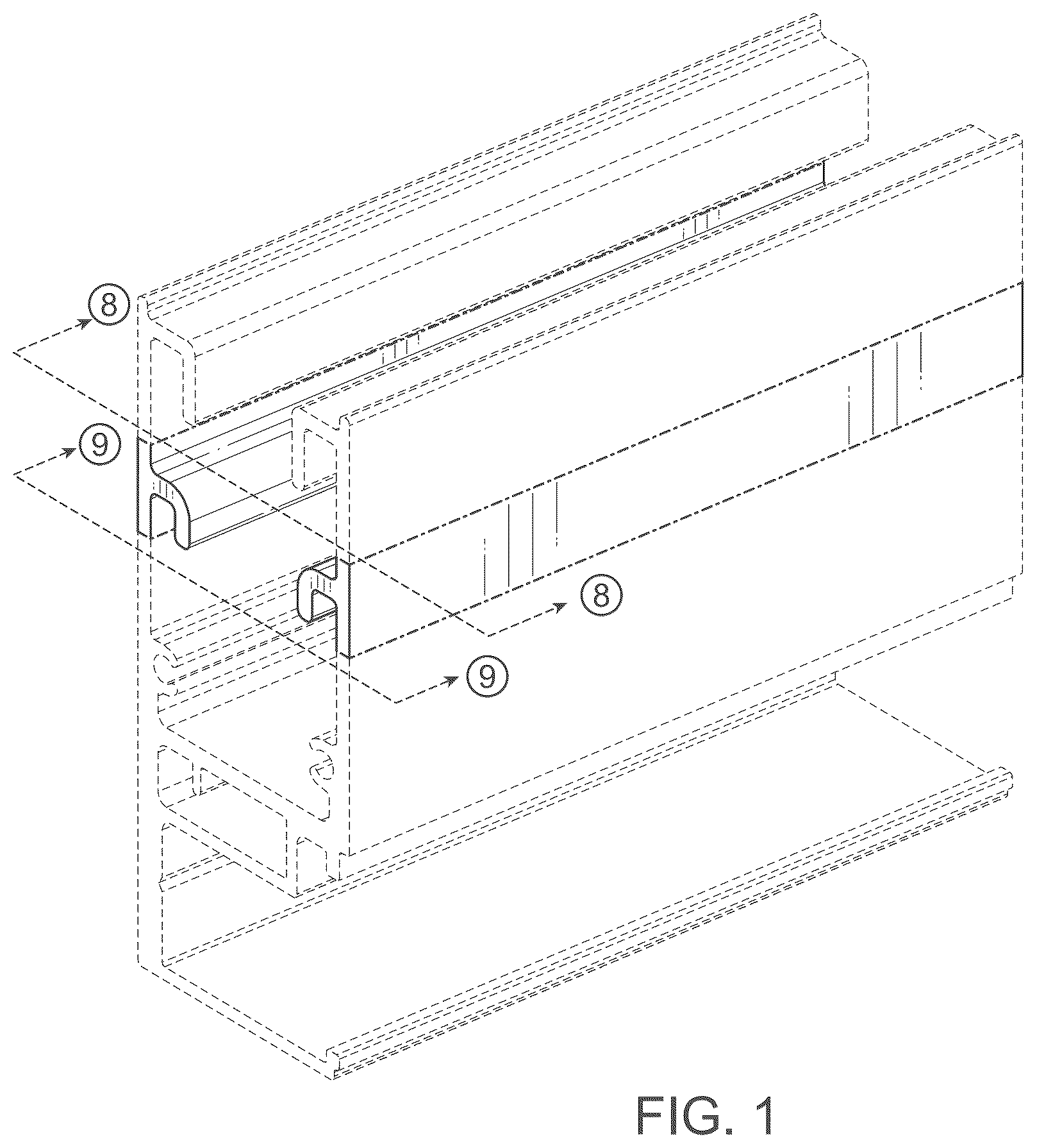 Patent USD1125609 Figure 1 – Screen base track