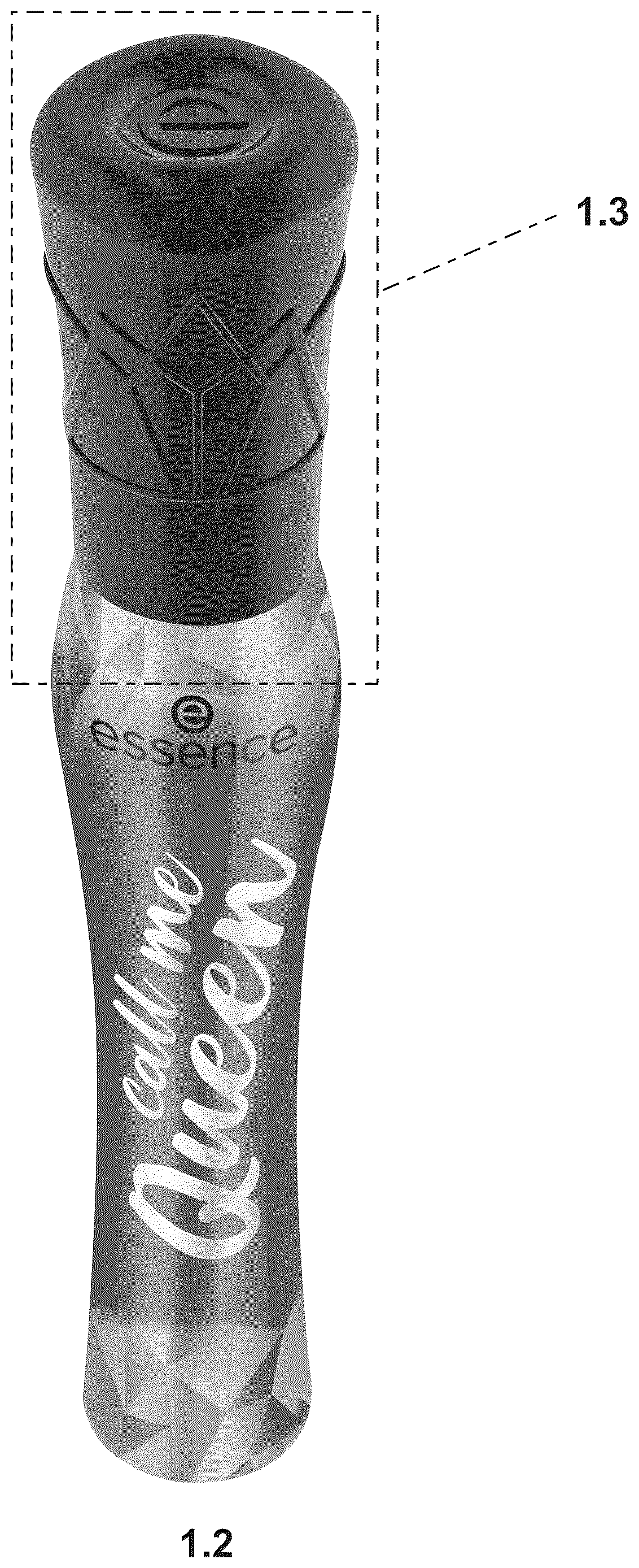 Patent USD1125698 Figure 2 – Mascara tube with cap and label