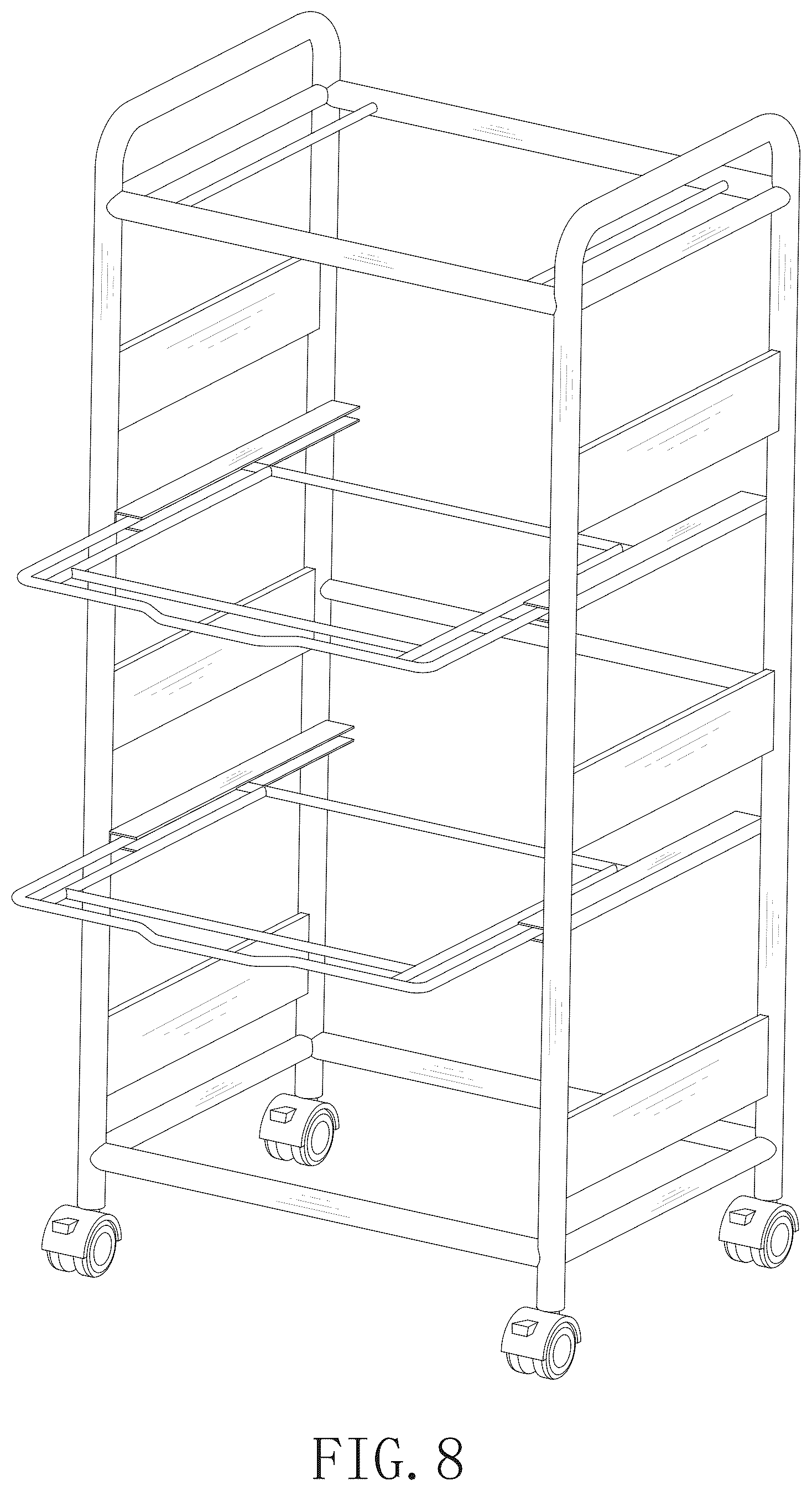 Patent USD1125780 Figure 8 – Pull-out file cart