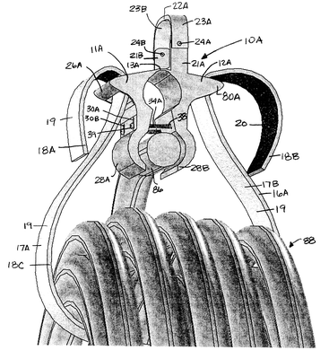 Patent US6499199 — Bundling device for a length of line type material — Figure 1